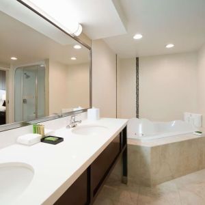 Suite's guest bathroom with hot tub at Best Western Plus Winnipeg Airport.