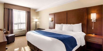 Bright and spacious day use room with work desk at Quality Inn Hotel Medicine Hat.