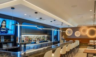 Stylish hotel bar with lounge area at Atlantica Hotel Halifax.