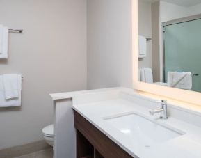 Guest bathroom with shower at Holiday Inn Express & Suites Ruston.