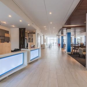 Lobby and coworking lounge at Holiday Inn Express & Suites Ruston.