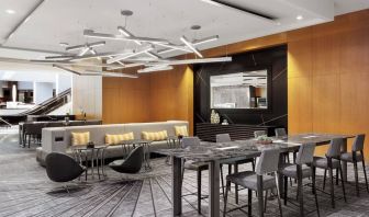 Lobby and coworking lounge at Crystal Gateway Marriott.