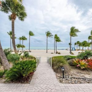 Beach access and view at Islander Resort Oceanside.