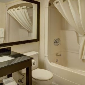 Guest bathroom with tub at Comfort Inn Belleville.