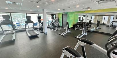 Fully equipped fitness center at Holiday Inn Toronto Airport East.