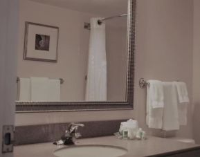 Guest bathroom with shower and free toiletries at Holiday Inn Laval Montreal.