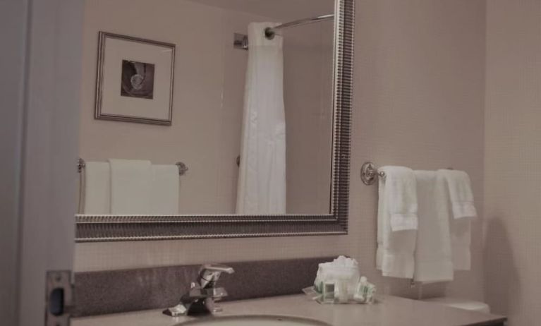 Guest bathroom with shower and free toiletries at Holiday Inn Laval Montreal.