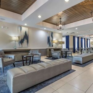 Lobby and coworking lounge at Best Western Sugar Land Inn.