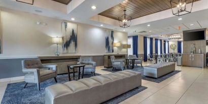 Lobby and coworking lounge at Best Western Sugar Land Inn.