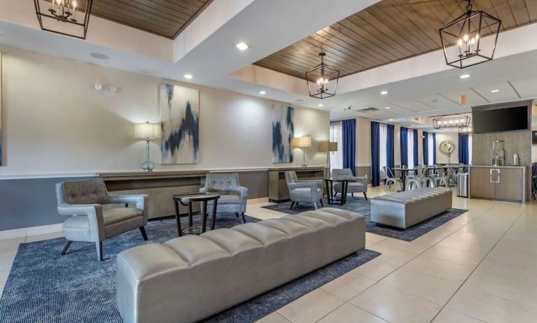 Lobby and coworking lounge at Best Western Sugar Land Inn.