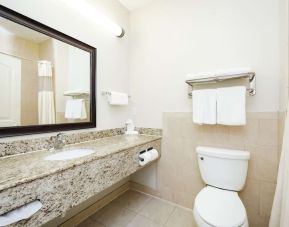 Guest bathroom with shower at Best Western Sugar Land Inn.