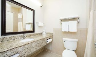 Guest bathroom with shower at Best Western Sugar Land Inn.