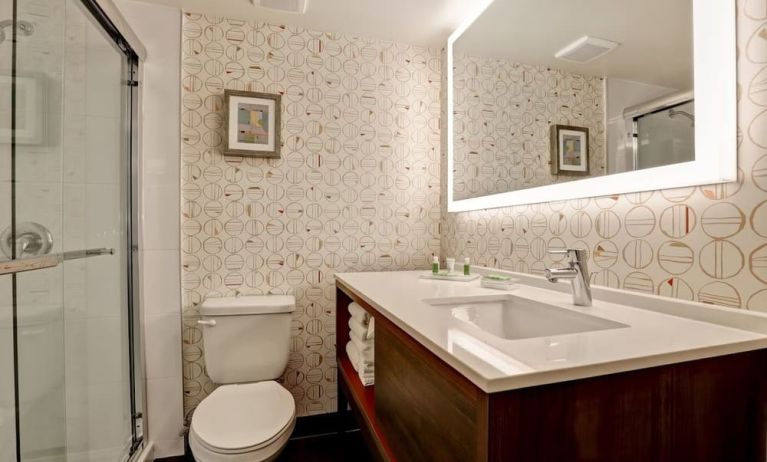 Guest bathroom with shower and free toiletries at Holiday Inn Ottawa Downtown Parliament Hill.