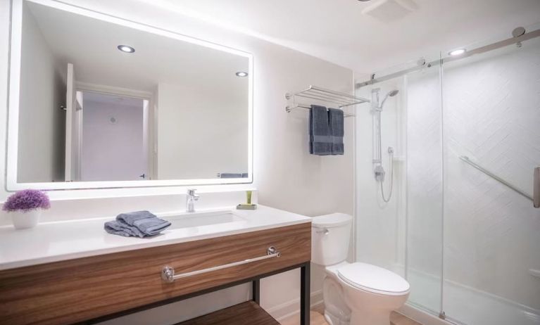 Guest bathroom with shower and free toiletries at Les Suites Hotel Ottawa.