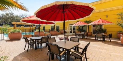 Courtyard perfect for coworking at La Quinta Inn & Suites San Antonio Medical Center NW.