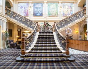 Hotel lobby with double staircase at The Royal Highland Hotel.