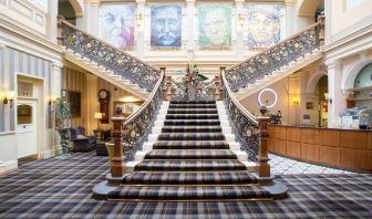 Hotel lobby with double staircase at The Royal Highland Hotel.