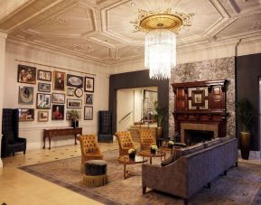 Lobby lounge with fireplace at The Royal Horseguards Hotel.