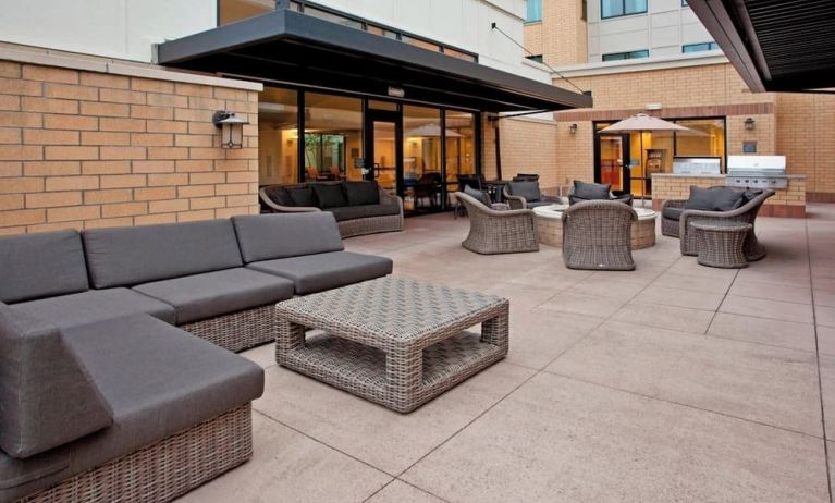 Veranda near hotel bar at Residence Inn By Marriott Portland Airport At Cascade Station.