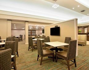 Lobby and coworking lounge at Residence Inn By Marriott Portland Airport At Cascade Station.