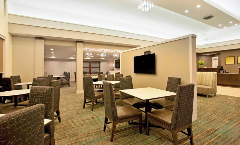 Lobby and coworking lounge at Residence Inn By Marriott Portland Airport At Cascade Station.