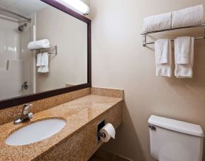 Guest bathroom with shower at Best Western Executive Hotel Of New Haven-West Haven.