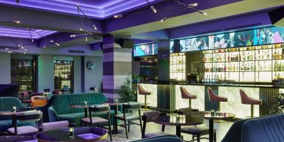 Hotel bar with lounge seating at NYX Hotel London Holborn By Leonardo.