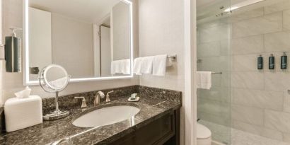 Guest bathroom with shower at Capital Hilton.