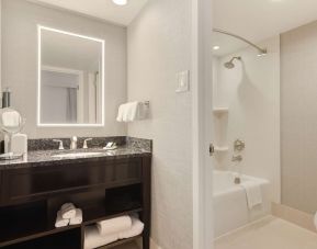 Guest bathroom with shower and tub at Capital Hilton.