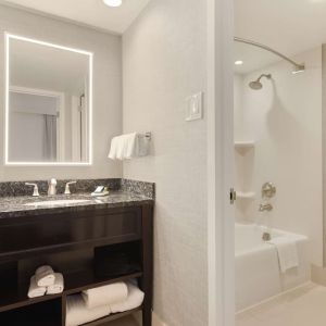 Guest bathroom with shower and tub at Capital Hilton.