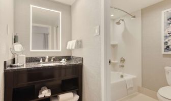 Guest bathroom with shower and tub at Capital Hilton.