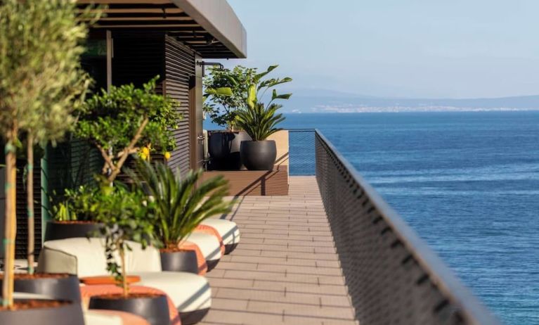 Outdoor terrace and sea views at Keight Hotel Opatija.