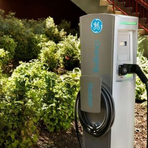 Car charging station and parking at Hampton Inn New York - LaGuardia Airport.