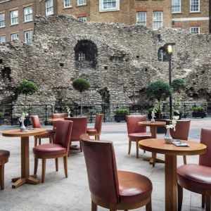 Beautiful hotel terrace with comfortable seating, perfect for co-working at Leonardo Royal Hotel London City.