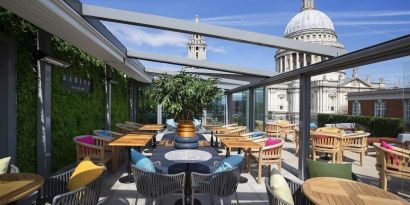 Rooftop terrace at Leonardo Royal St Paul's Hotel.