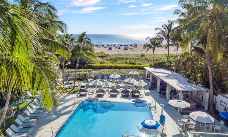 Refreshing outdoor pool and the view of Miami beach at The Sagamore Hotel South Beach.