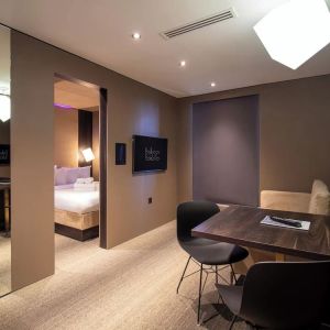 Double day use room with workspace and private bathroom at Bloc Hotel Birmingham.