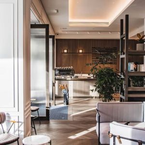 Hotel coffee shop with comfortable seating at Page8, Page Hotels.