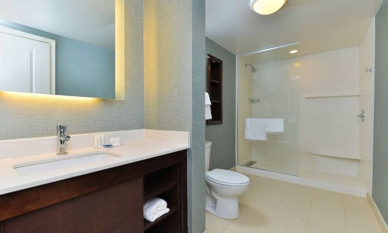 Guest bathroom with shower at Residence Inn Champaign.