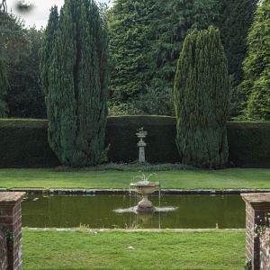 Beautiful garden with fountain at Barnett Hill Hotel.