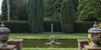 Beautiful garden with fountain at Barnett Hill Hotel.