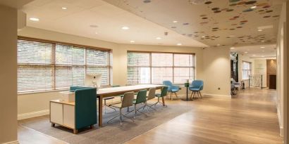 Business center with computer, printer and ergonomic chairs at Holiday Inn Leicester-Wigston.