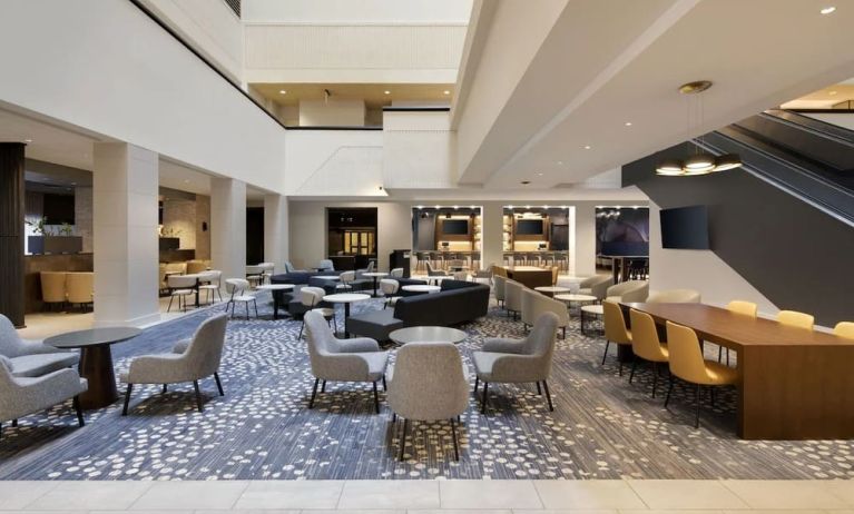 Lobby and coworking lounge at Hyatt Regency Milwaukee.