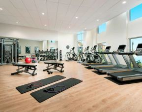 Fully equipped fitness center at AC Hotel By Marriott SFO/Oyster Point Waterfront.