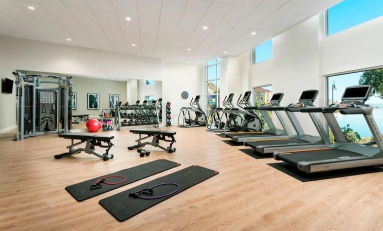 Fully equipped fitness center at AC Hotel By Marriott SFO/Oyster Point Waterfront.