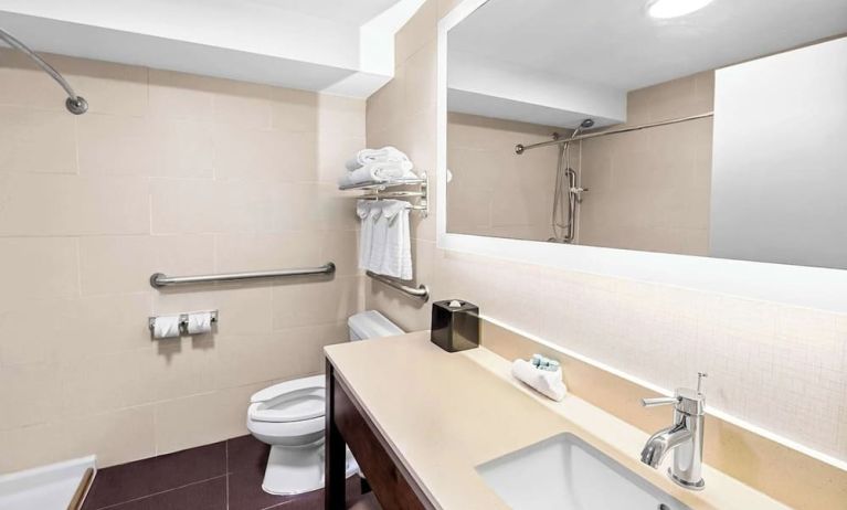 Guest bathroom with shower at Best Western Inn At Ramsey.