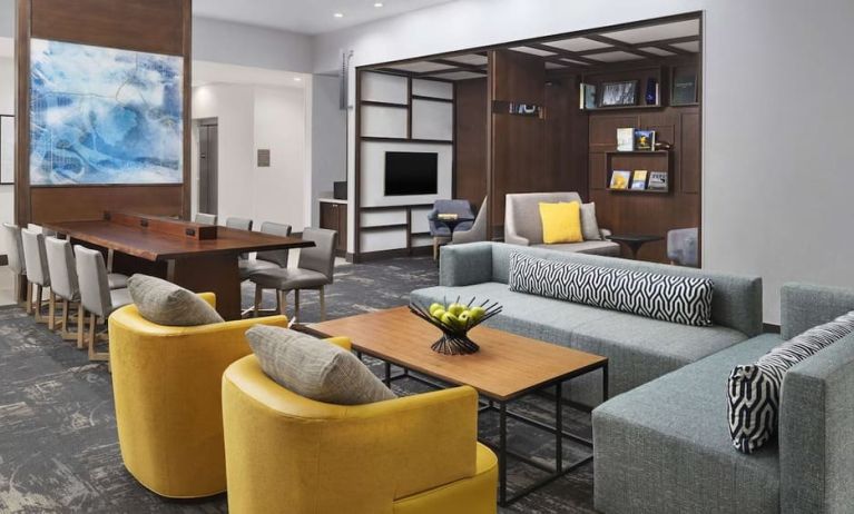 Lobby and coworking lounge at Hyatt Place Jacksonville / St. Johns Town Center.