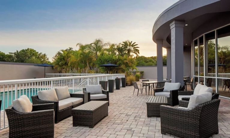 Courtyard with ample seats at Courtyard By Marriott Tampa Oldsmar.