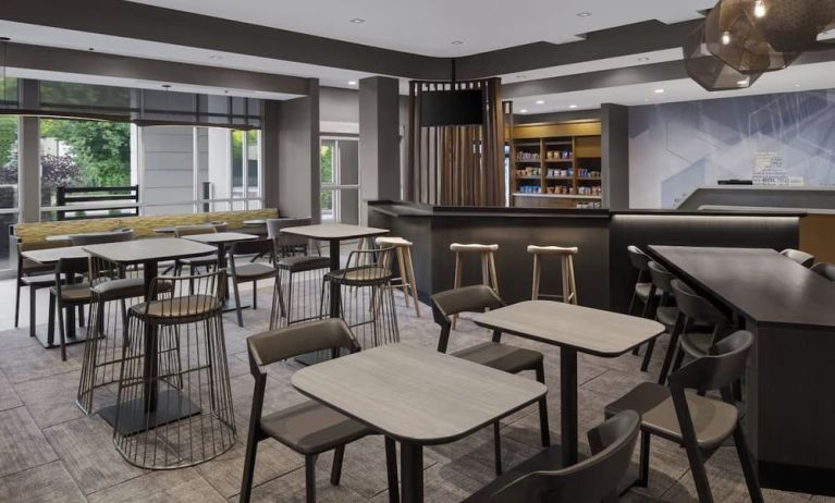 Lobby and coworking lounge at SpringHill Suites Tuckahoe.