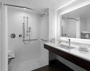 Guest bathroom with shower at Holiday Inn Hasbrouck Heights-Meadowlands.